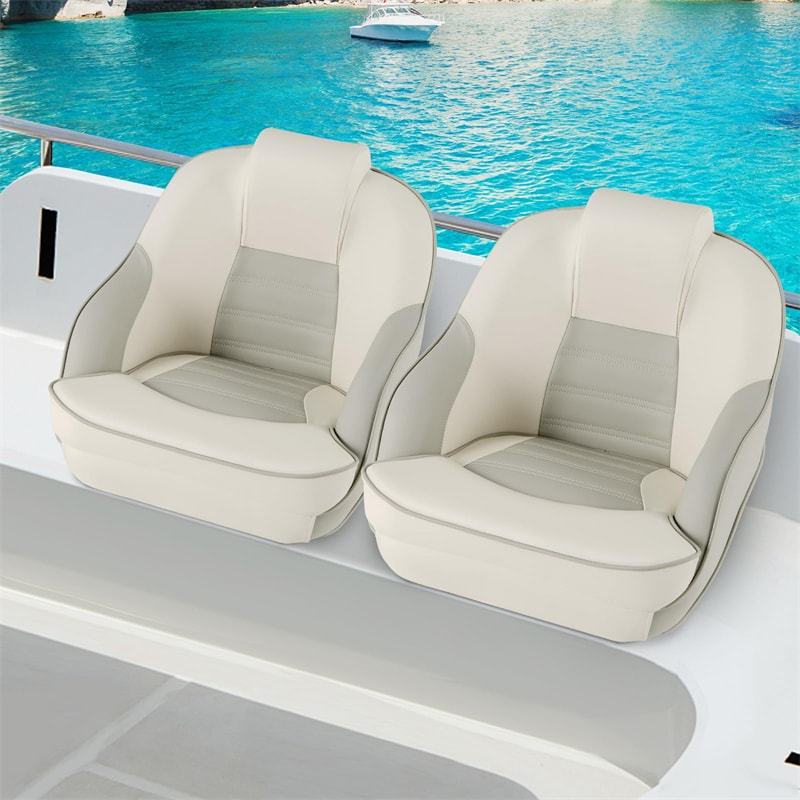 2-Pack Captain Bucket Seats, Waterproof PVC Leather Pontoon Boat Chairs with Thick Padding & Curved Armrests, High Back Boat Captain Chair for Fishing