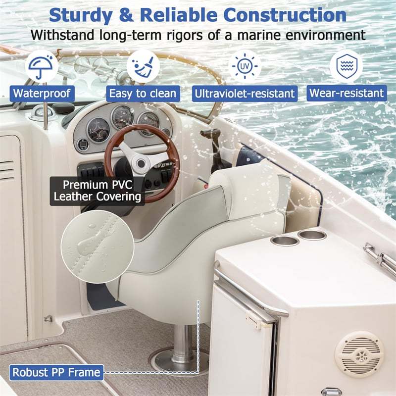 2-Pack Captain Bucket Seats, Waterproof PVC Leather Pontoon Boat Chairs with Thick Padding & Curved Armrests, High Back Boat Captain Chair for Fishing