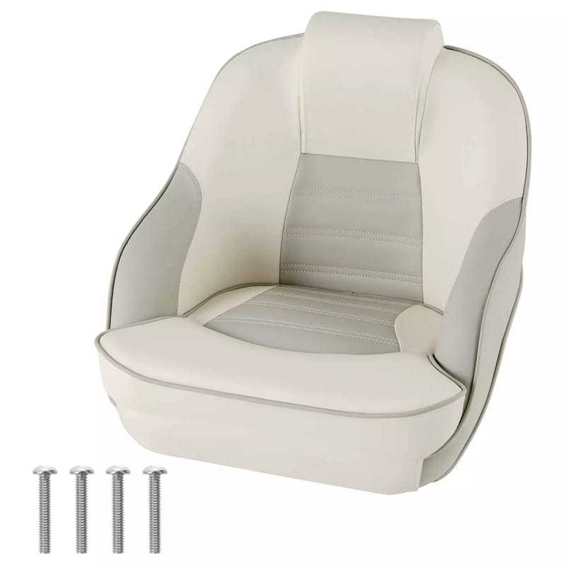 Captain Bucket Seat, Pontoon Boat Seat with Waterproof PVC Leather, Thick Padding & Curved Armrests, High Back Captain Chair for Fishing Sightseeing