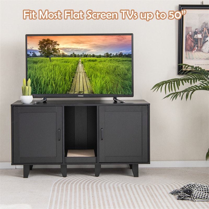 Double Cat Litter Box Enclosure, Large Hidden Cat Washroom Furniture with 2 Cabinets & Scratching Board, Cat House TV Stand Side Table