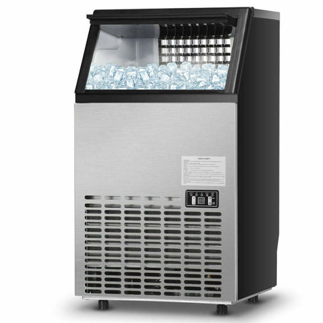 110LBS/24H Stainless Steel Commercial Ice Maker, Freestanding & Built-In Self-Cleaning Ice Machine with Scoop & Drain Hoses for Restaurant, Bar, Home
