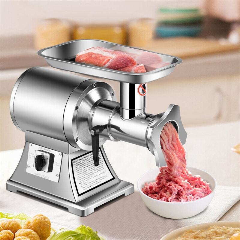 Commercial Meat Grinder 1.5 HP, 1100W, 550LB/H Stainless Steel Electric Sausage Stuffer, 225RPM Industrial Meat Mincer with 2 Blades, Grinding Plates