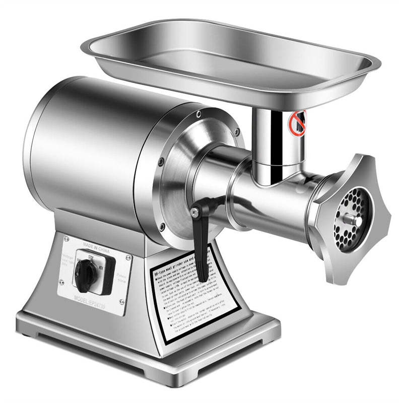Commercial Meat Grinder 1.5 HP, 1100W, 550LB/H Stainless Steel Electric Sausage Stuffer, 225RPM Industrial Meat Mincer with 2 Blades, Grinding Plates