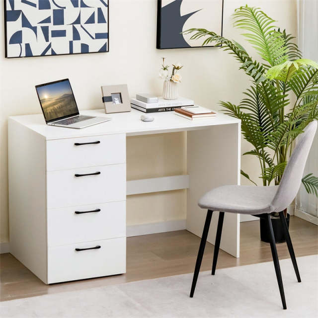 White Computer Desk 43.5" Writing Desk with 4 Large Storage Drawers, Modern Home Office Desk Executive Desk Wood Vanity Table
