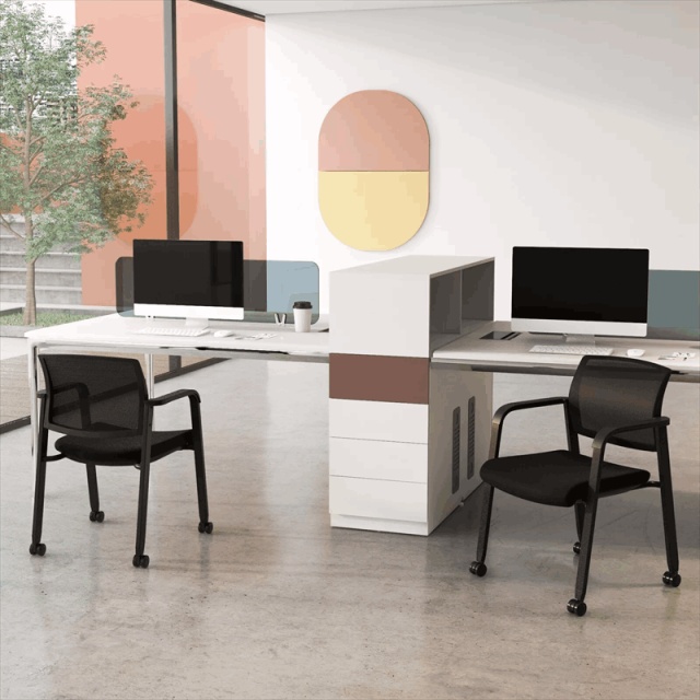 4-Pack Stackable Office Guest Chairs with PU Wheels, Mesh Back & Armrests, Rolling Reception Chairs for Waiting Room, Conference Room, School, Lobby