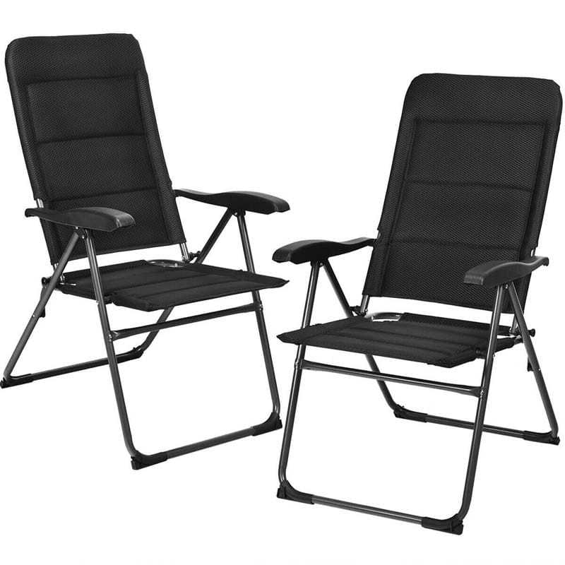 Set of 2 Folding Patio Chairs with 7-Position Adjustable Backrest, Padded Outdoor Reclining Chairs for Backyard Garden Deck, 300 lbs Capacity