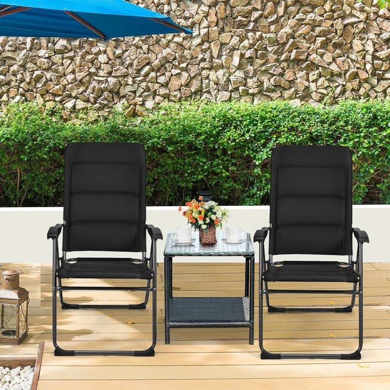 Set of 2 Folding Patio Chairs with 7-Position Adjustable Backrest, Padded Outdoor Reclining Chairs for Backyard Garden Deck, 300 lbs Capacity