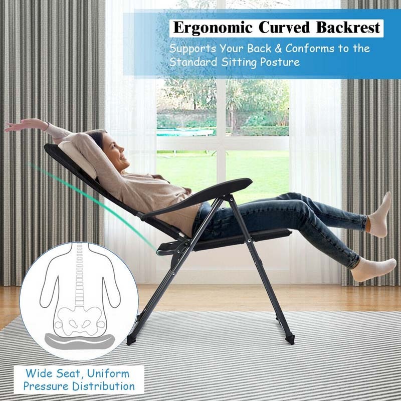 Set of 2 Folding Patio Chairs with 7-Position Adjustable Backrest, Padded Outdoor Reclining Chairs for Backyard Garden Deck, 300 lbs Capacity