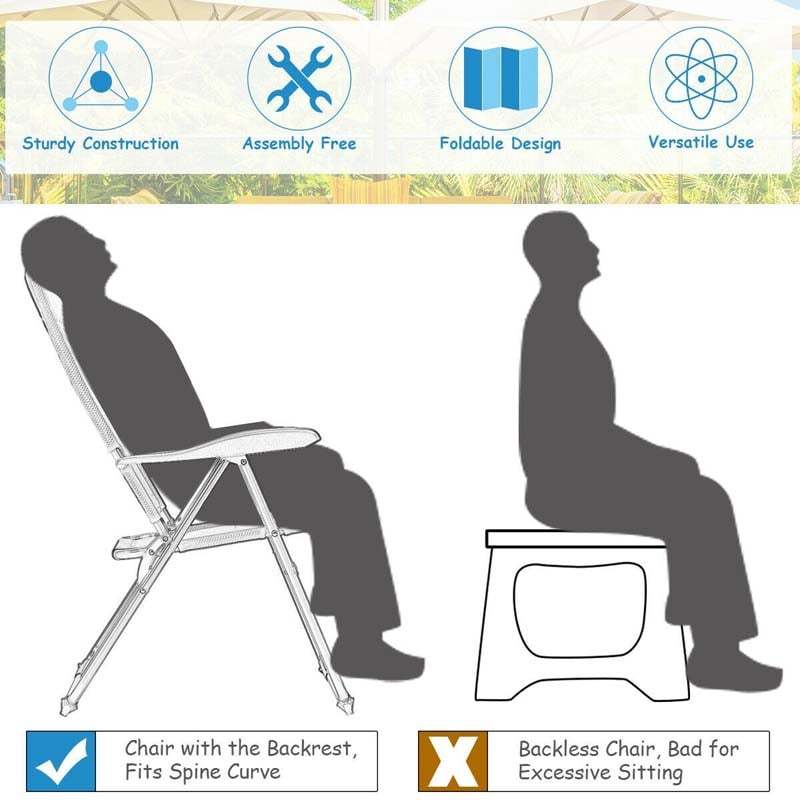 Set of 2 Folding Patio Chairs with 7-Position Adjustable Backrest, Padded Outdoor Reclining Chairs for Backyard Garden Deck, 300 lbs Capacity