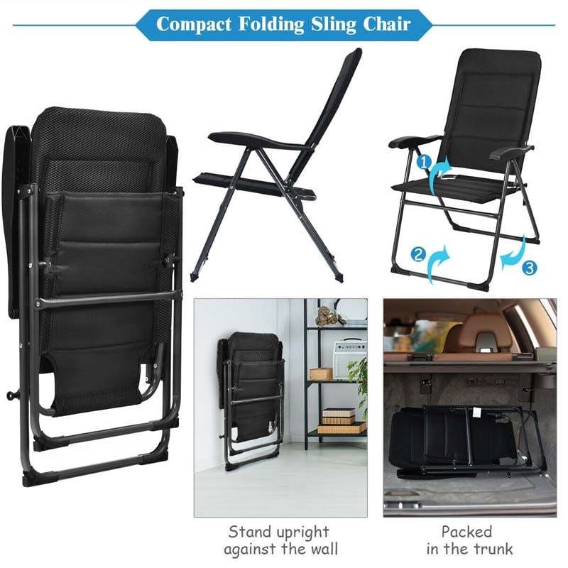 Set of 2 Folding Patio Chairs with 7-Position Adjustable Backrest, Padded Outdoor Reclining Chairs for Backyard Garden Deck, 300 lbs Capacity