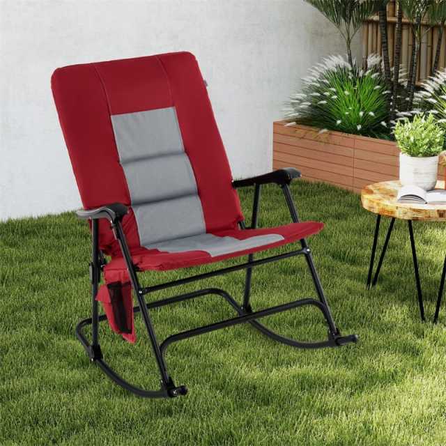 Oversized Folding Rocking Chair with Padded Seat & Metal Frame, Portable Patio Lounge Rocker for Camping, Backyard, 500 lbs Capacity