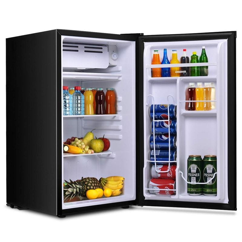 3.2 Cu.Ft Compact Refrigerator, Mini Fridge with Freezer, Reversible Door & Removable Glass Shelves, Undercounter Fridge for Dorm Apartment Office