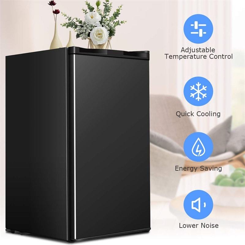 3.2 Cu.Ft Compact Refrigerator, Mini Fridge with Freezer, Reversible Door & Removable Glass Shelves, Undercounter Fridge for Dorm Apartment Office
