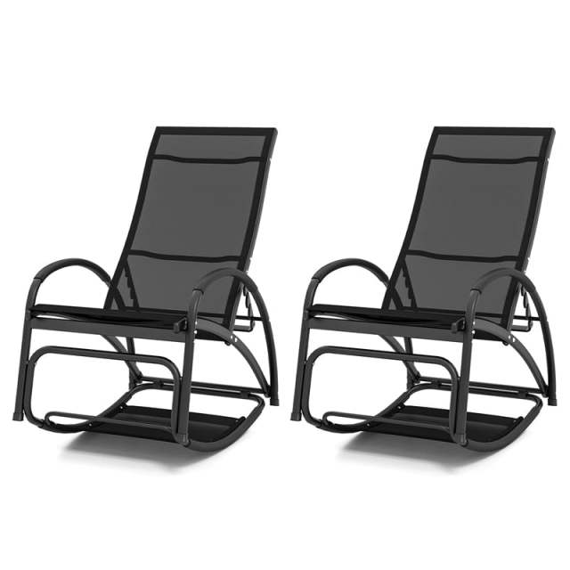 2PCS 2-in-1 Outdoor Rocking Chairs, Convertible Lounge Chairs with 4-Position Adjustable Backrest, Curved Armrest, Aluminum Frame for Poolside, Porch