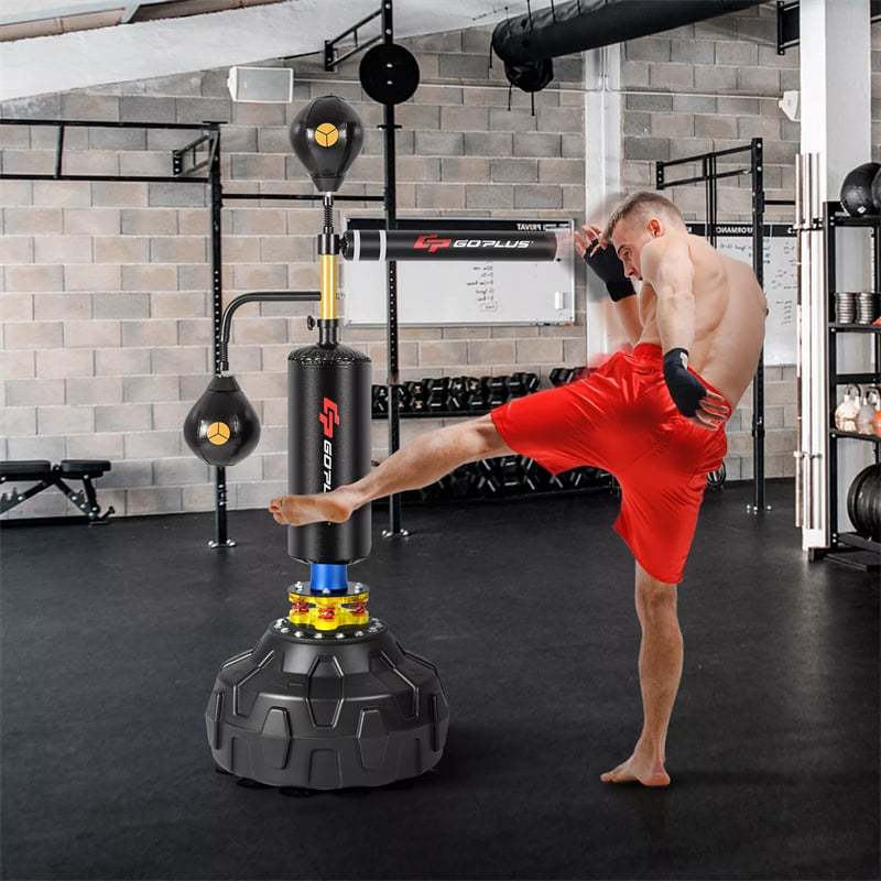 Boxing Speed Trainer, Freestanding Punching Bag with 360° Spinning Bar, Reflex Speed Balls, Fillable Base, Adjustable Boxing Training Equipment Adults