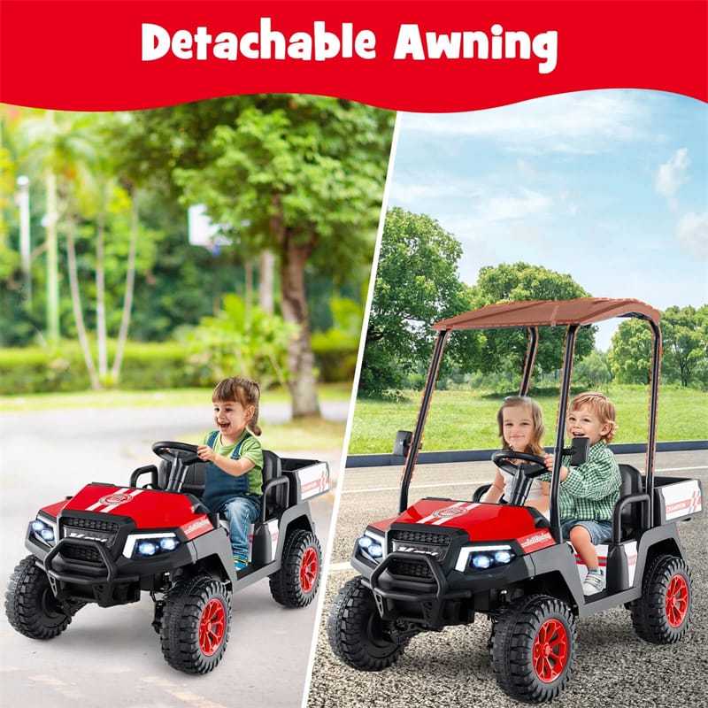 24V Kids Golf Cart, 4WD 2-Seater Electric Ride-On Car with Sun Shade, Storage Trunk, Remote Control & LED Lights for Boys & Girls Ages 3+