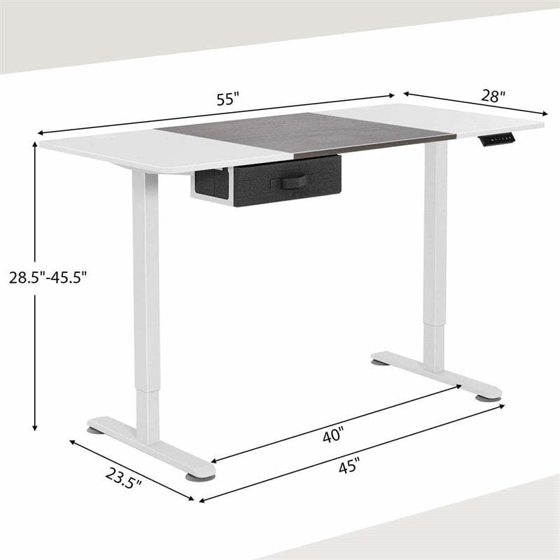 Electric Standing Desk 55" x 28" Height Adjustable Desk Sit-Stand Computer Workstation with Storage Drawer & USB Charging Port