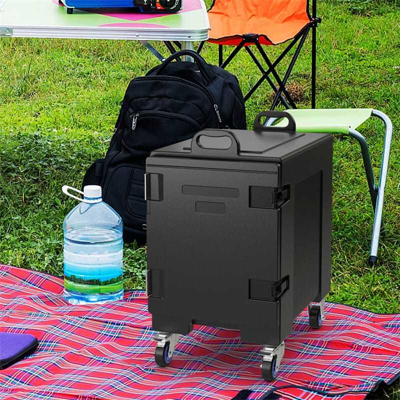 81 Quart End-Loading Insulated Food Pan Carrier for 5 Full-Size Pans, Stackable Food Warmer Hot Box for Catering with Fastener & Wheels