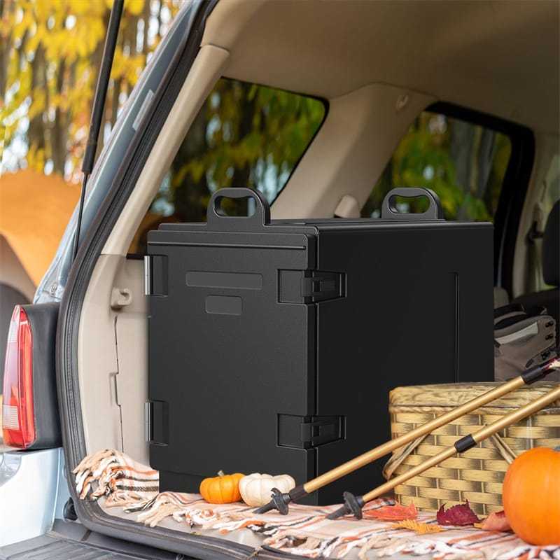 81 Quart End-Loading Insulated Food Pan Carrier for 5 Full-Size Pans, Stackable Food Warmer Hot Box for Catering with Fastener & Wheels