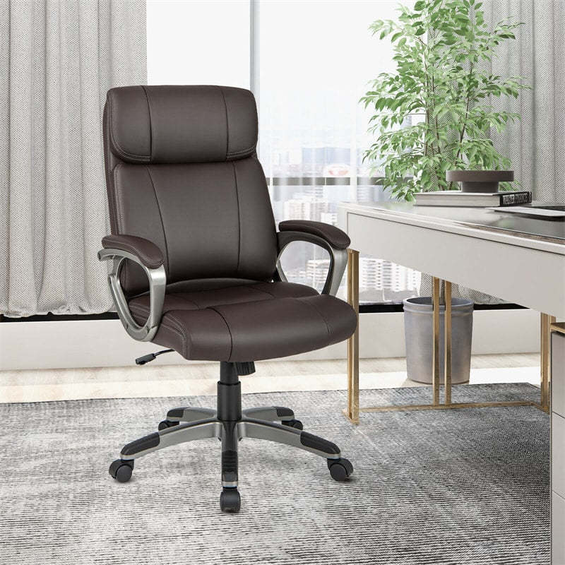 Ergonomic Executive Office Chair PU Leather Desk Chair High Back Swivel Computer Task Chair with Lumbar Support Padded Armrests & Wheels