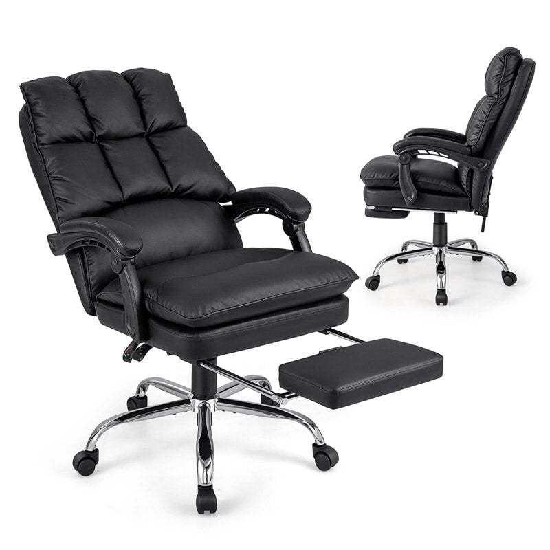 Executive Office Chair, PU Leather High Back Reclining Desk Chair with Footrest, Padded Armrests, Height-Adjustable Ergonomic Computer Task Chair