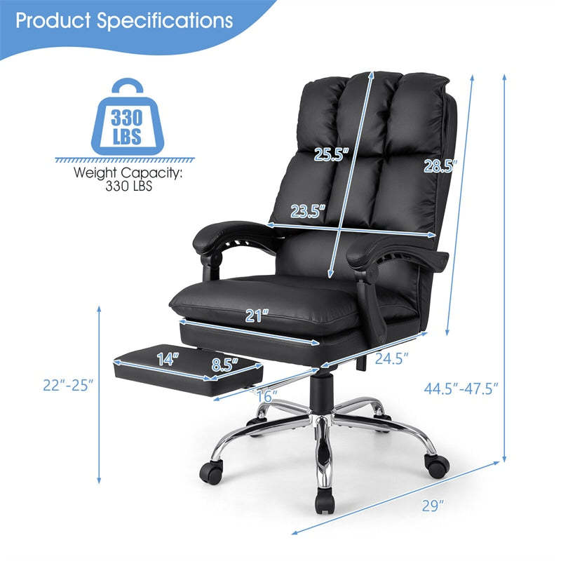 Executive Office Chair, PU Leather High Back Reclining Desk Chair with Footrest, Padded Armrests, Height-Adjustable Ergonomic Computer Task Chair