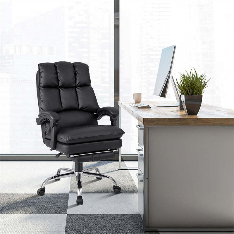 Executive Office Chair, PU Leather High Back Reclining Desk Chair with Footrest, Padded Armrests, Height-Adjustable Ergonomic Computer Task Chair