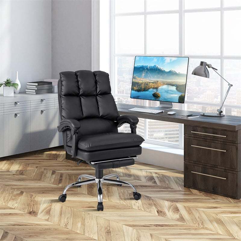 Executive Office Chair, PU Leather High Back Reclining Desk Chair with Footrest, Padded Armrests, Height-Adjustable Ergonomic Computer Task Chair