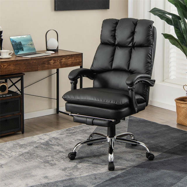 Executive Office Chair, PU Leather High Back Reclining Desk Chair with Footrest, Padded Armrests, Height-Adjustable Ergonomic Computer Task Chair