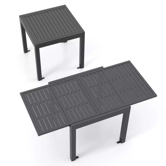 Extendable Outdoor Dining Table for 4-6, All-weather Aluminum 31.5"-63" Expandable Patio Dining Table with Slatted Tabletop for Backyard Garden Deck