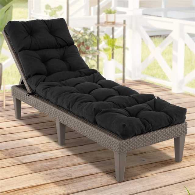73" Thick Waterproof Outdoor Chaise Lounge Cushion with String Ties, All-Weather Patio Recliner Chair Pad for Poolside, Garden & Indoor Use