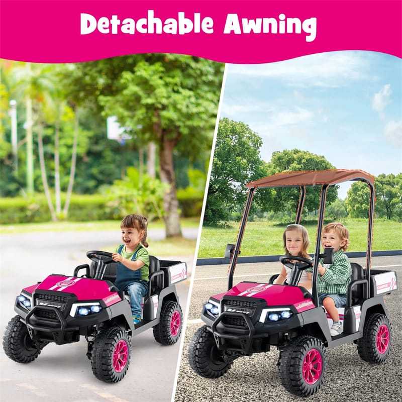 24V Kids Golf Cart, 4WD 2-Seater Electric Ride-On Car with Sun Shade, Storage Trunk, Remote Control & LED Lights for Boys & Girls Ages 3+