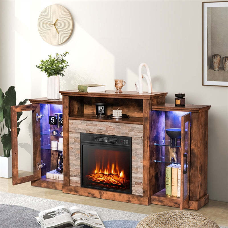 59" Fireplace TV Stand for TVs up to 65", Entertainment Center with LED Lights, 18" Electric Fireplace, Remote & APP Control, Glass Shelves