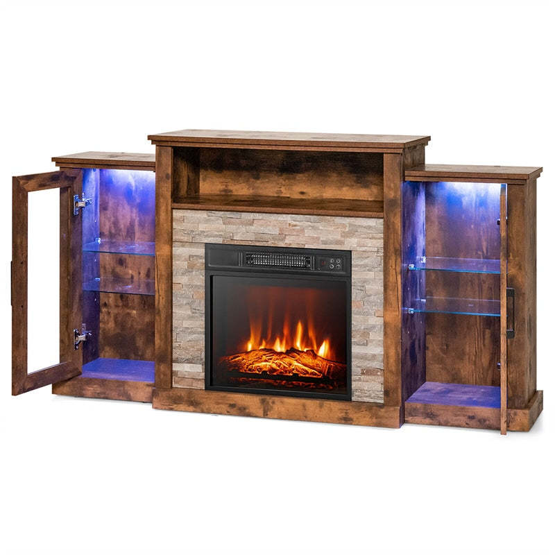 59" Fireplace TV Stand for TVs up to 65", Entertainment Center with LED Lights, 18" Electric Fireplace, Remote & APP Control, Glass Shelves