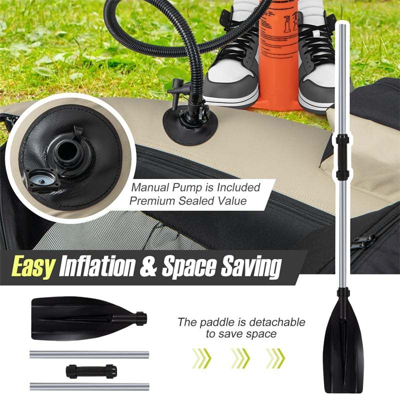 Fishing Float Tube, Inflatable Fishing Boat with Pump, Paddle, Fish Ruler, Flippers, Storage Pockets, Portable Backpack Belly Boat, Holds 350LBS