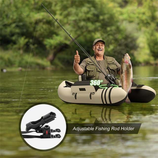 Fishing Float Tube, Inflatable Fishing Boat with Pump, Paddle, Fish Ruler, Flippers, Storage Pockets, Portable Backpack Belly Boat, Holds 350LBS