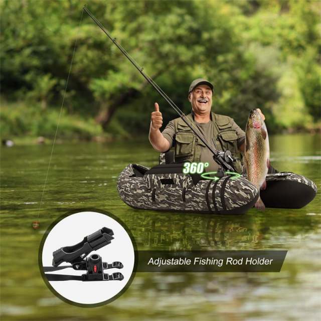 Fishing Float Tube, Inflatable Fishing Boat with Pump, Paddle, Fish Ruler, Flippers, Storage Pockets, Portable Backpack Belly Boat, Holds 350LBS