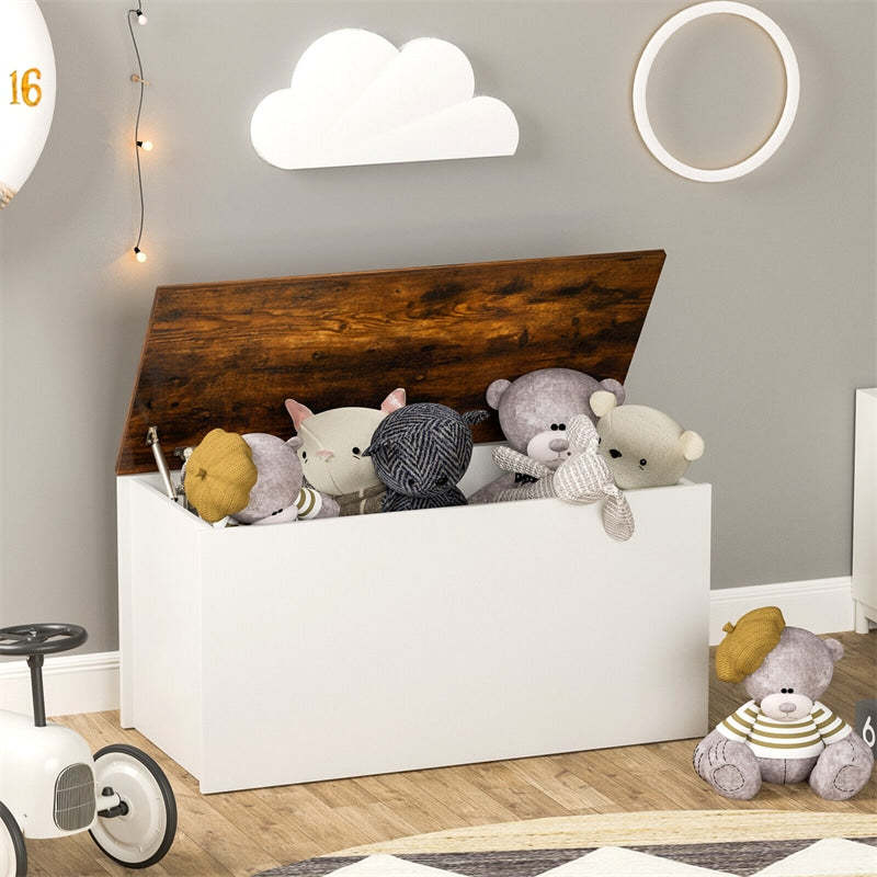 Flip-top Storage Chest with Pneumatic Rod & Safety Hinges 35.5” Storage Bench Deck Box for Toys Tools