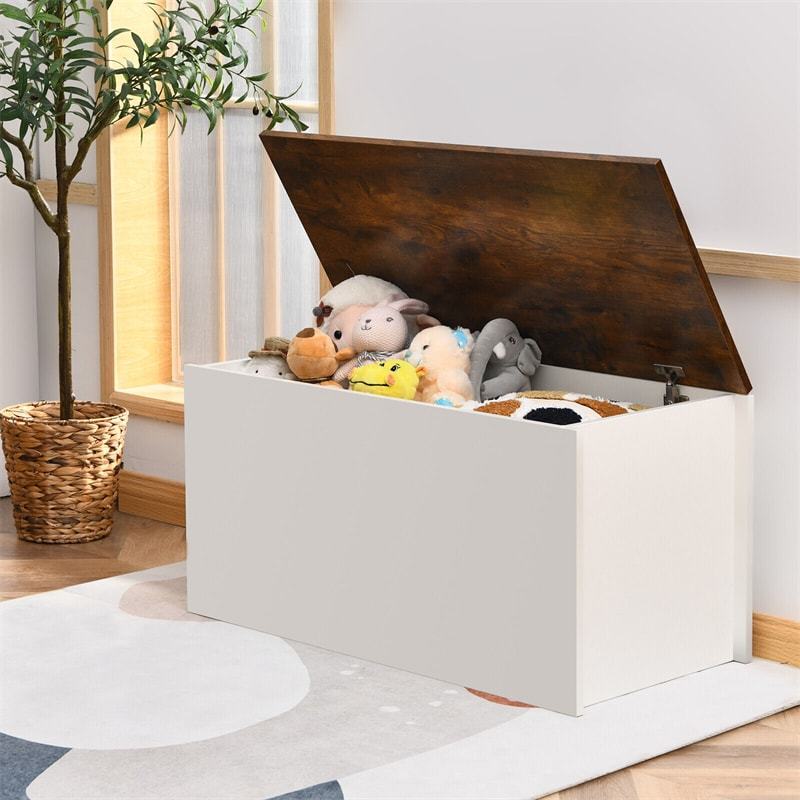 Flip-top Storage Chest with Pneumatic Rod & Safety Hinges 35.5” Storage Bench Deck Box for Toys Tools
