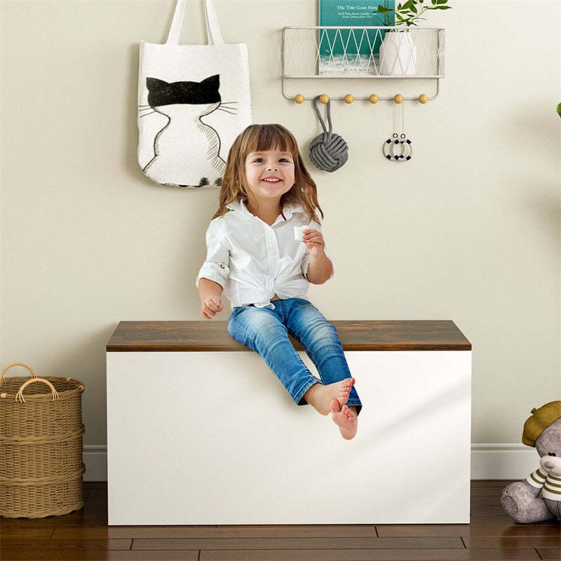 Flip-top Storage Chest with Pneumatic Rod & Safety Hinges 35.5” Storage Bench Deck Box for Toys Tools