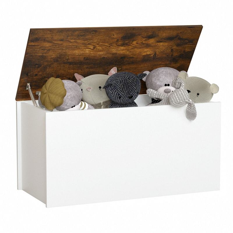 Flip-top Storage Chest with Pneumatic Rod & Safety Hinges 35.5” Storage Bench Deck Box for Toys Tools