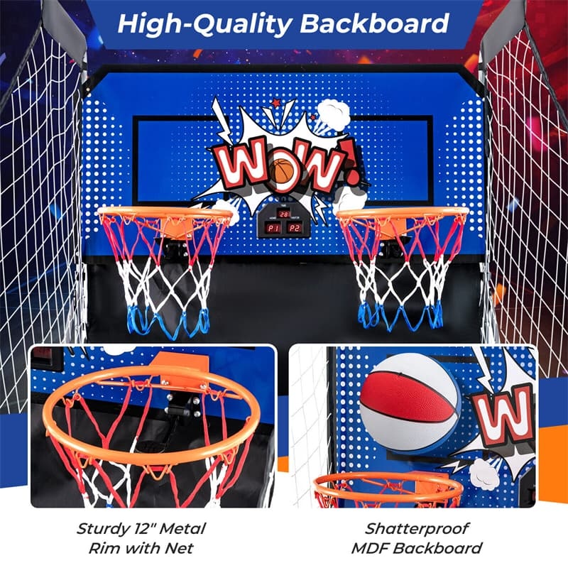 Folding Basketball Arcade Game, Dual Shot Basketball Hoop with 8 Game Modes, 4 Balls, LCD Scoreboard, Air Pump, Indoor Game for Kids & Adults