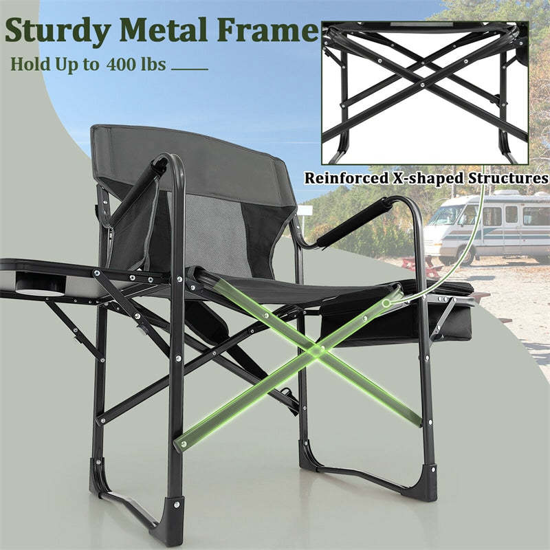 Folding Camping Chair Heavy-Duty Directors Chair Portable Outdoor Chair with Cooler Bag & Side Table
