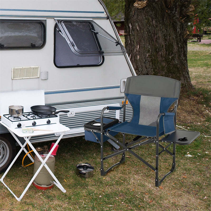 Folding Camping Chair Heavy-Duty Directors Chair Portable Outdoor Chair with Cooler Bag & Side Table