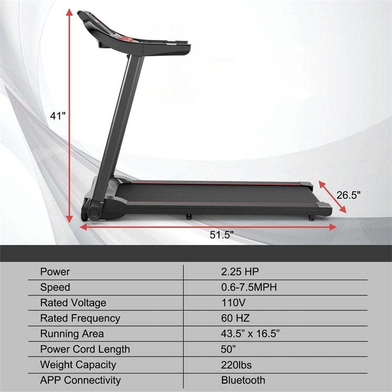 Foldable Treadmill, 2.25HP Portable Superfit Walking Treadmill with LED Display, 12 Preset Programs, APP Control & Pulse Sensor  for Home Gym