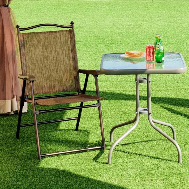 Set of 2 Patio Folding Chairs Sling Back Camping Deck Chairs Outdoor Lawn Chairs