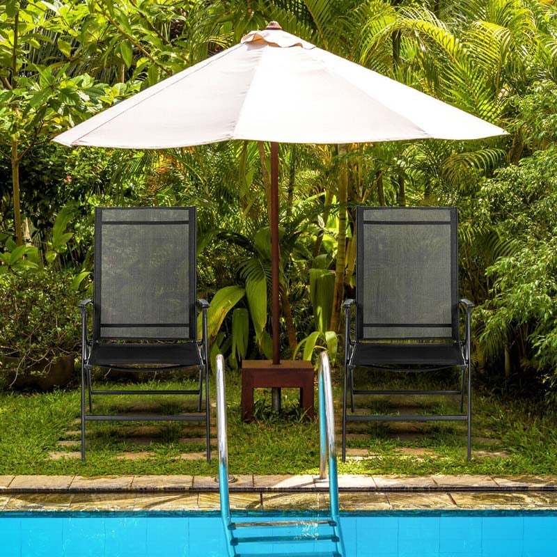 Set of 2 Patio Folding Dining Chairs, Portable High Back Camping Chairs with Armrests & Breathable Fabric, Outdoor Chairs for Garden Poolside Balcony