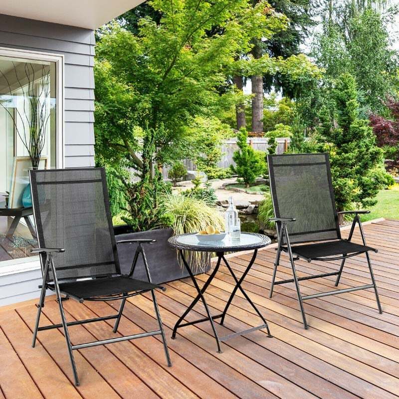 Set of 2 Patio Folding Dining Chairs, Portable High Back Camping Chairs with Armrests & Breathable Fabric, Outdoor Chairs for Garden Poolside Balcony