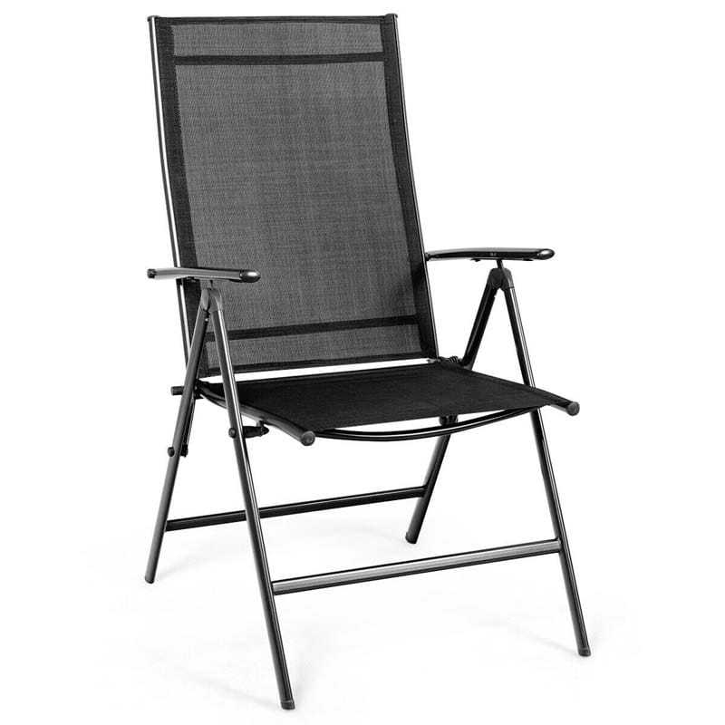 Set of 2 Patio Folding Dining Chairs, Portable High Back Camping Chairs with Armrests & Breathable Fabric, Outdoor Chairs for Garden Poolside Balcony