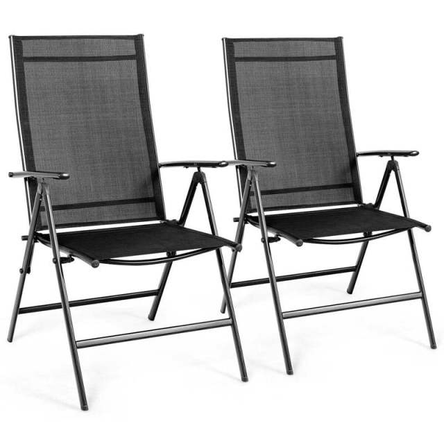 Set of 2 Patio Folding Dining Chairs, Portable High Back Camping Chairs with Armrests & Breathable Fabric, Outdoor Chairs for Garden Poolside Balcony